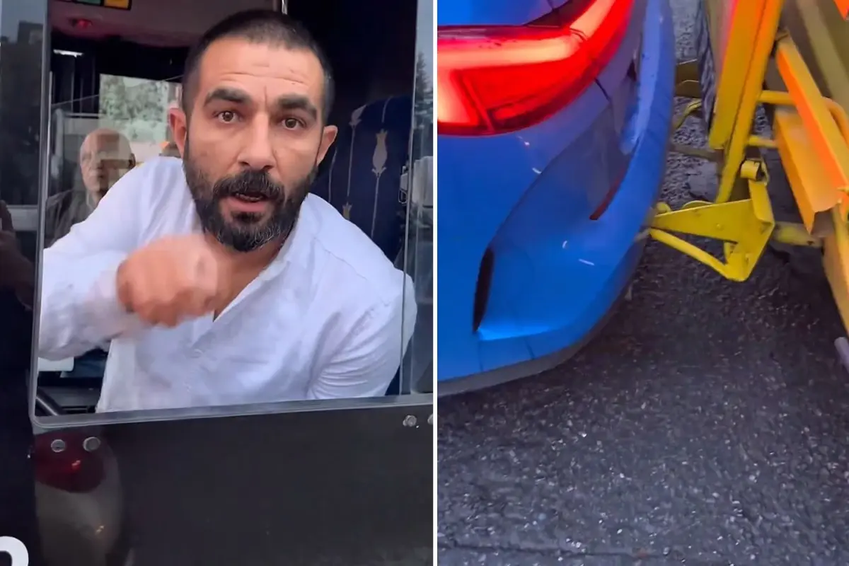 otomobile arkadan carpan otobus soforunden pes dedirten hareket rpfSerQD